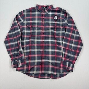 Harley Davidson Shirt Mens Large Gray Red Plaid Button Down Embroidered Spellout